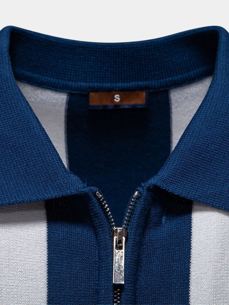 Navy Striped Polo Shirt | Breathable Cotton