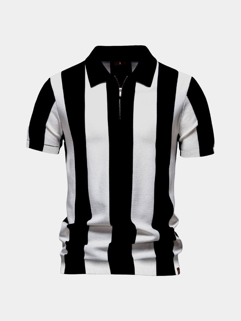 Navy Striped Polo Shirt | Breathable Cotton