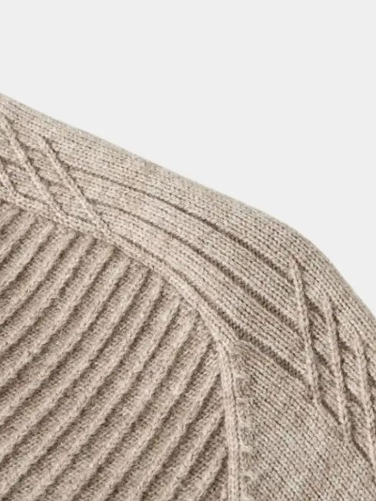 Wool Quarter Zip Sweater - Striped Stylish Pullover