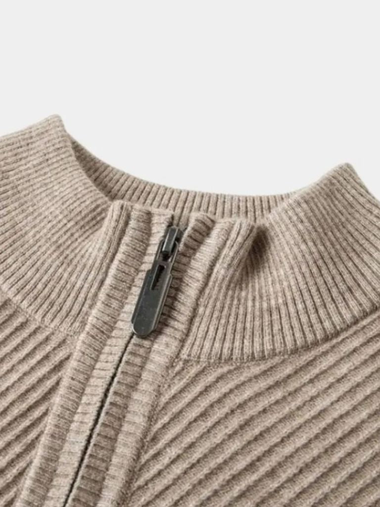 Wool Quarter Zip Sweater - Striped Stylish Pullover