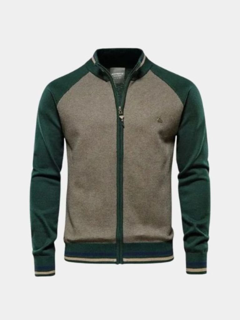 Color Block Cardigan Zipper Sweater