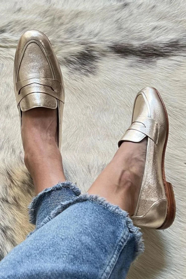 Light Gold Loafer | Elegant Metallic Flats