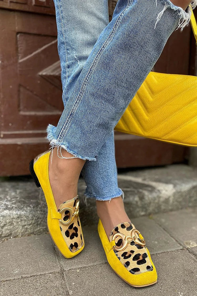 Yellow Animal Print Loafer With Golden Ring Detail