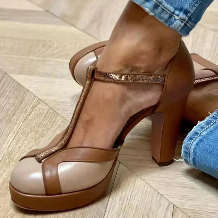 Two-Tone T-Strap Heels Elegant