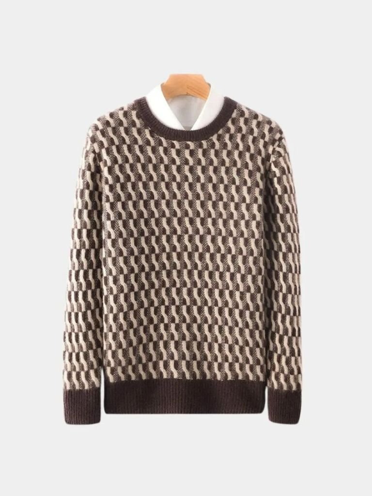 Wool Crew Neck Sweater – Geometric Pullover Jumper