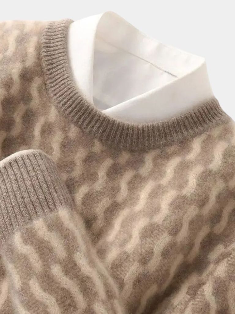 Wool Crew Neck Sweater – Geometric Pullover Jumper