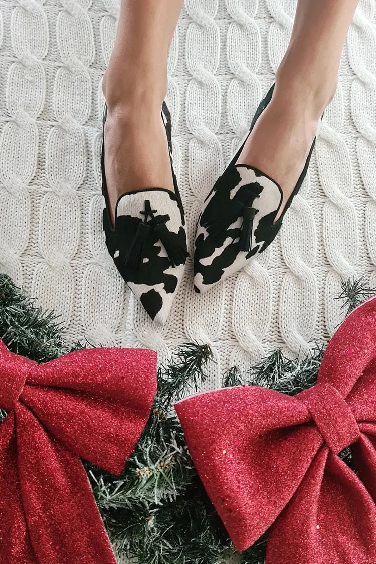Cow Print Loafers – Tassel Detail