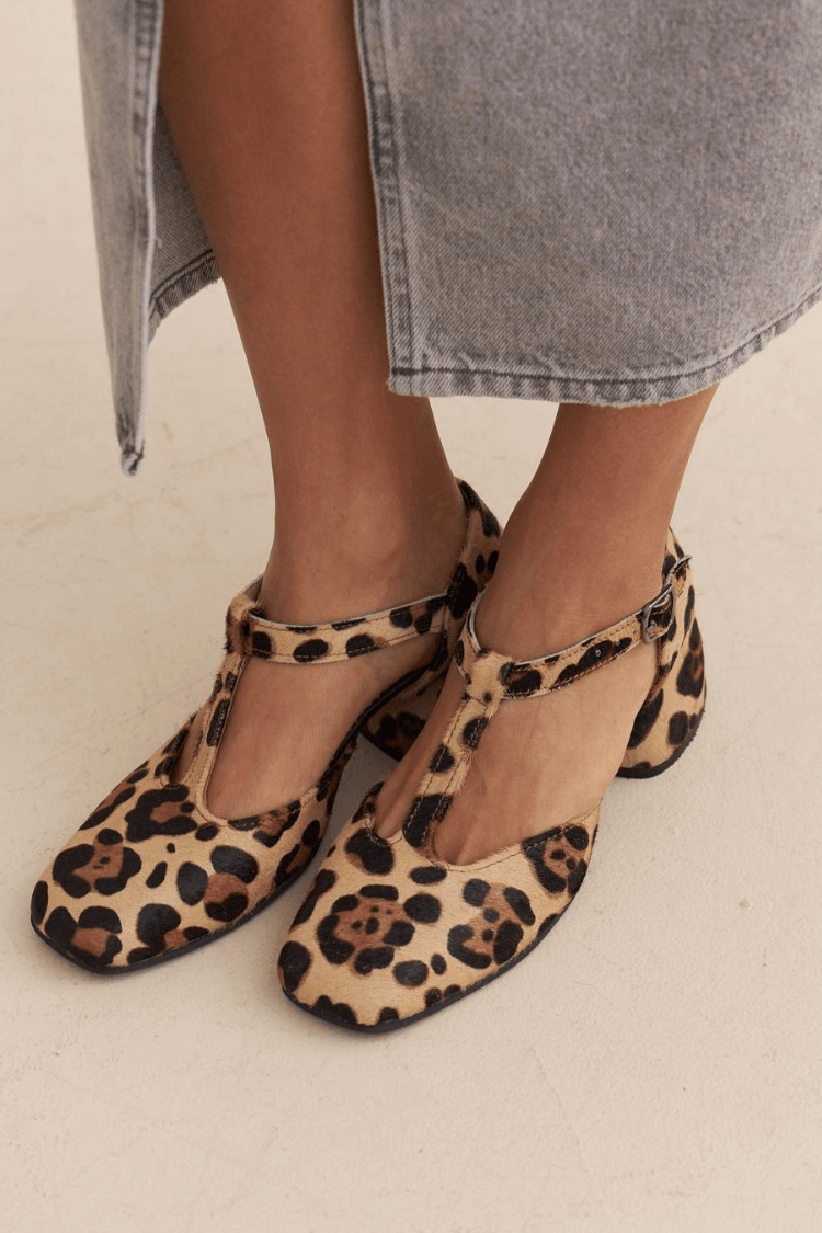 Leopard T-Strap Heels - Viretti
