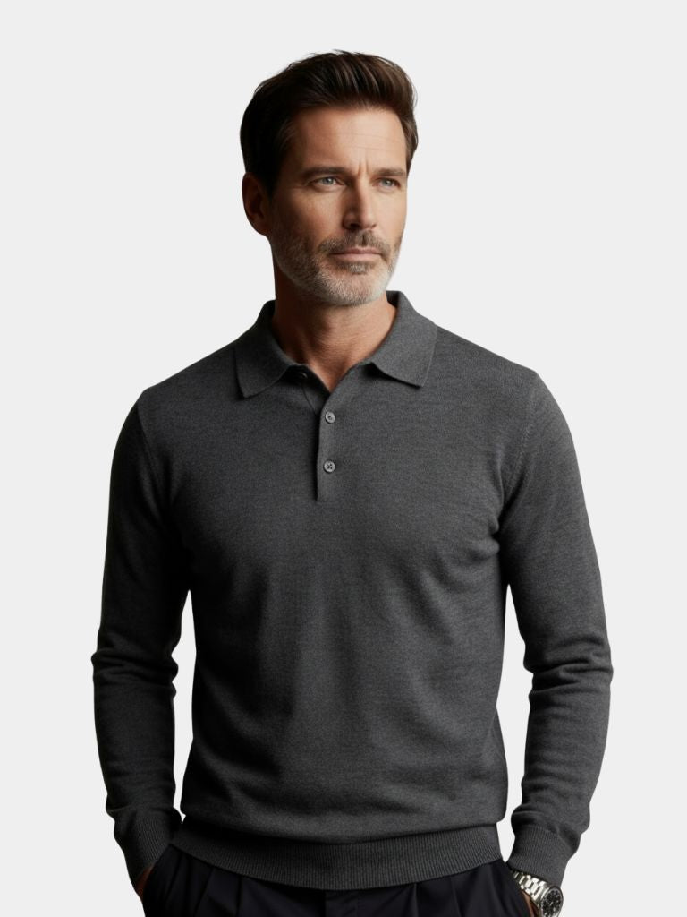 Wool Knit Polo | Classic Button-Up Sweater