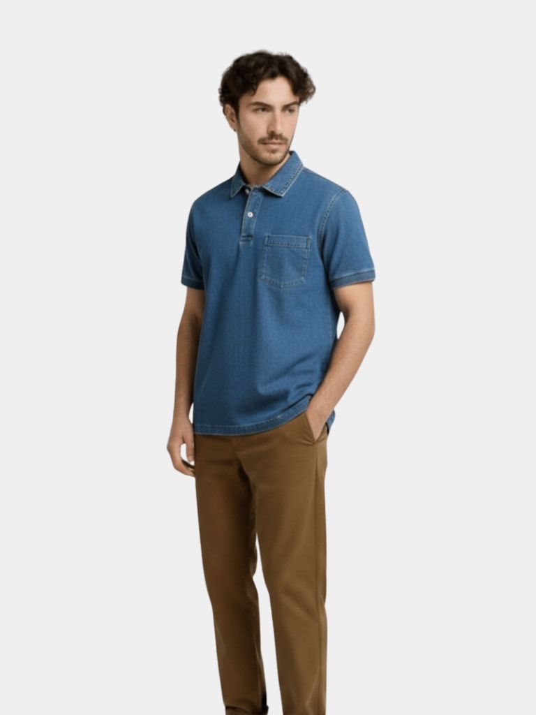 Blue Polo Shirt - Elegant Cross Design