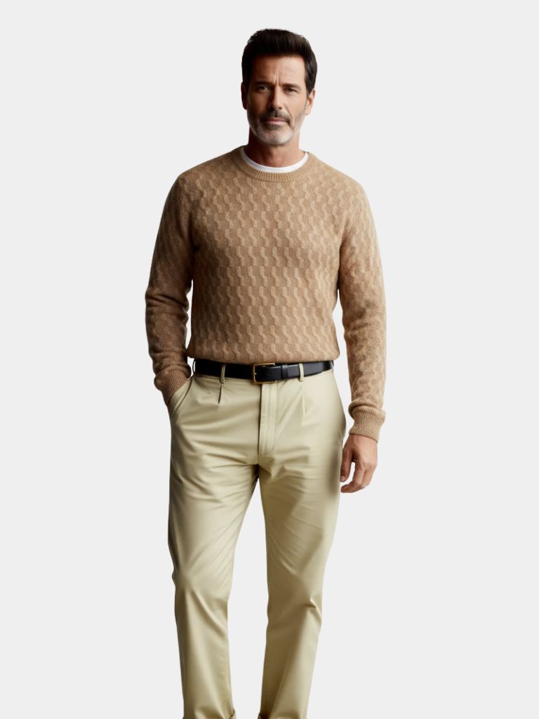 Wool Crew Neck Sweater – Geometric Pullover Jumper