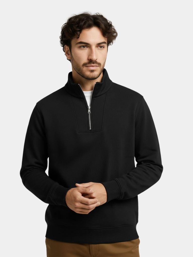Black Zip-Up Sweatshirt – Oversized Cotton Hoodie