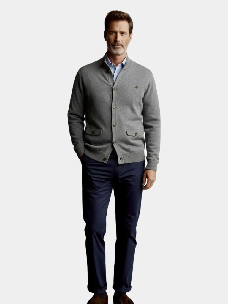 Cotton Stand Collar Cardigan | Breathable Cotton Sweater