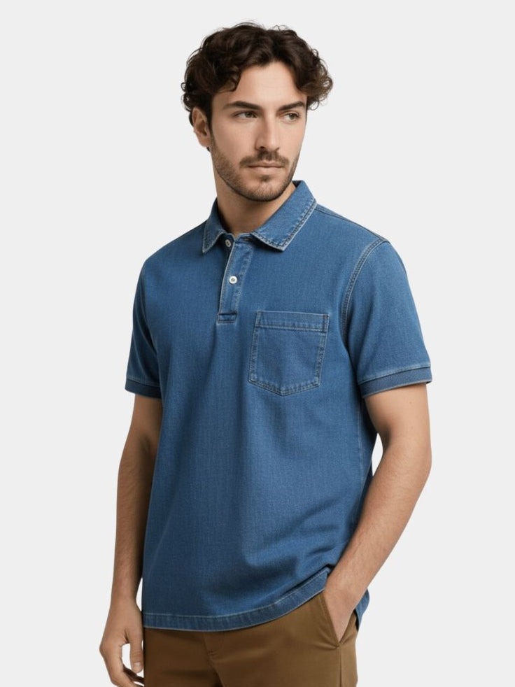 Blue Polo Shirt - Elegant Cross Design