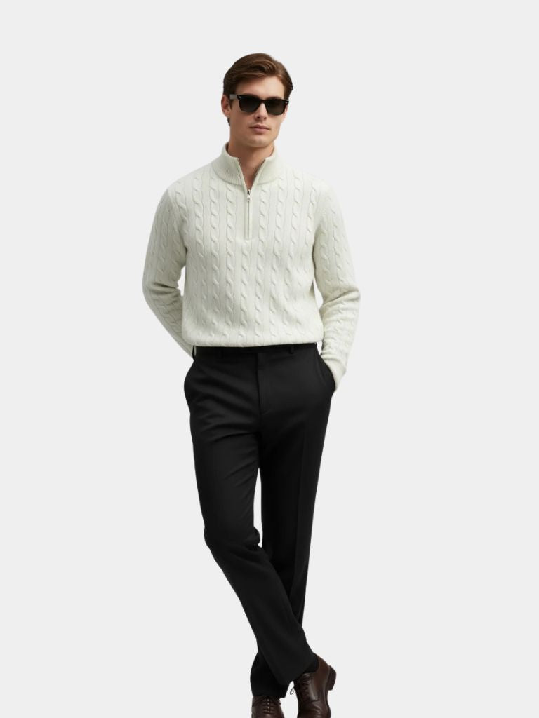 Cable Knit Sweater - Premium Zip Neck