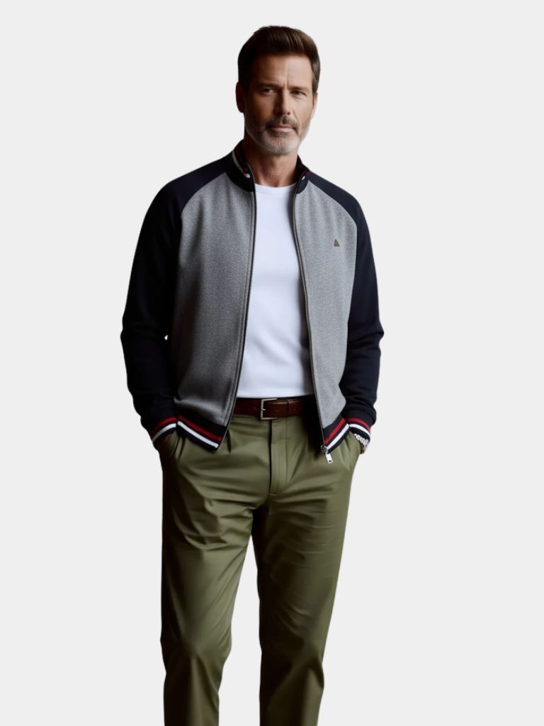 Color Block Cardigan: Stylish Zipper Standing Collar Sweater