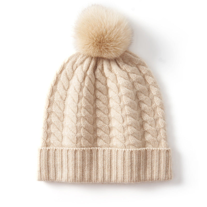 Cable Knit Pom Beanie – Wool Blend Warmth