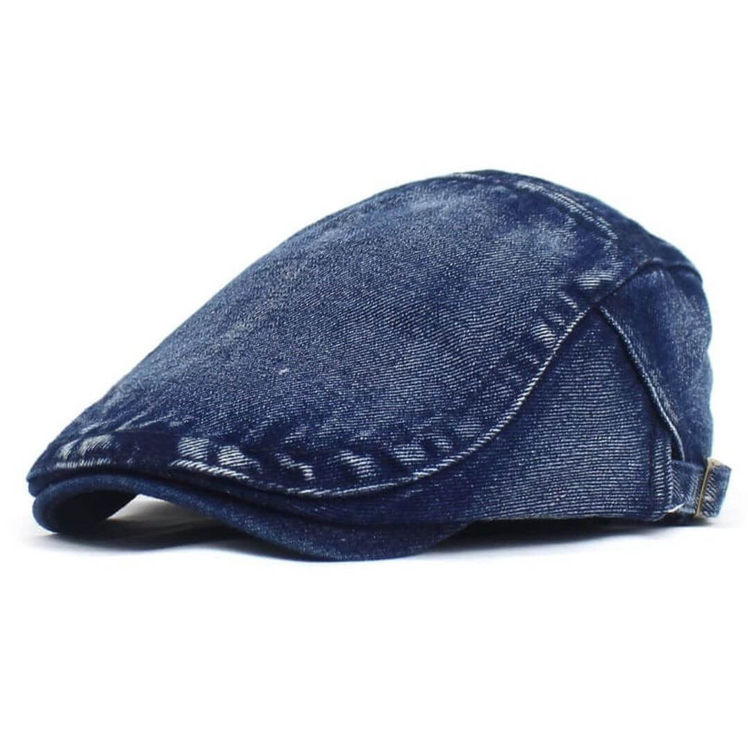 Washed Denim Flat Cap – Adjustable Cotton