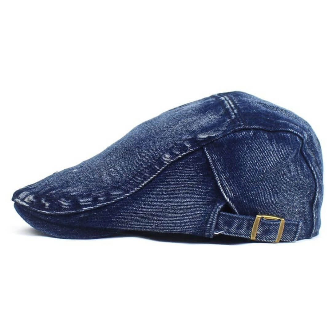 Washed Denim Flat Cap – Adjustable Cotton