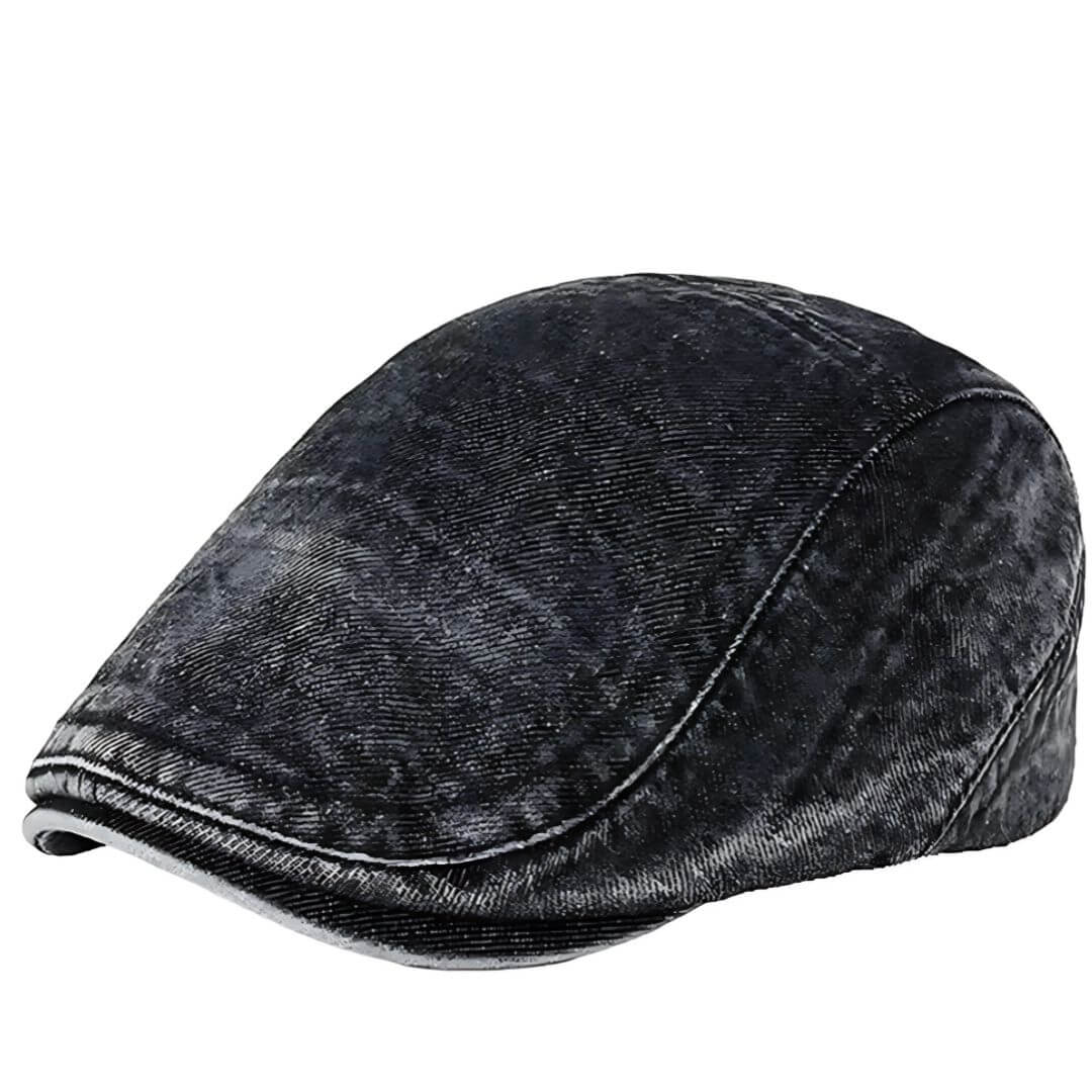 Washed Denim Flat Cap – Adjustable Curved Brim