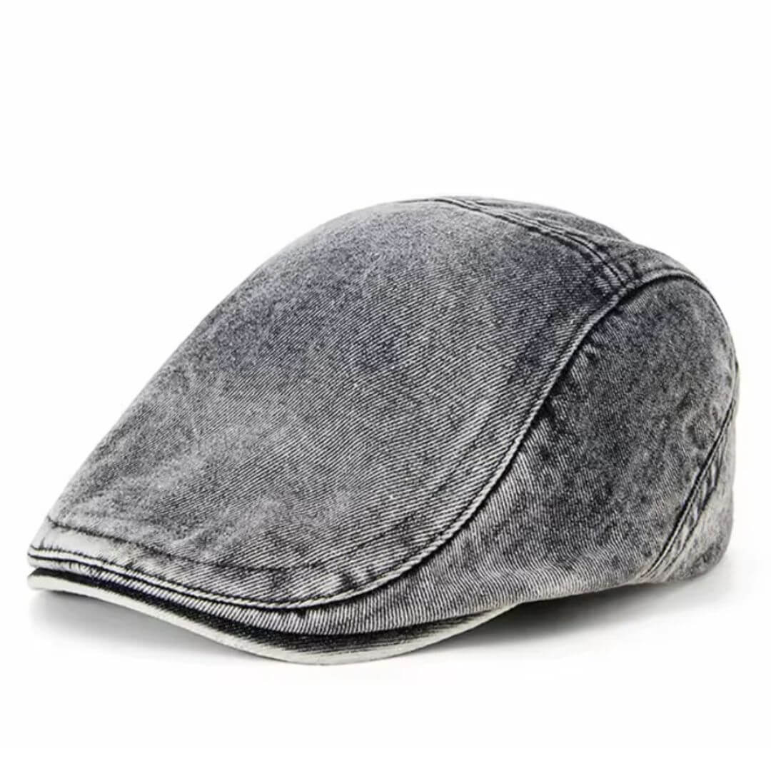 Washed Denim Flat Cap – Adjustable Curved Brim