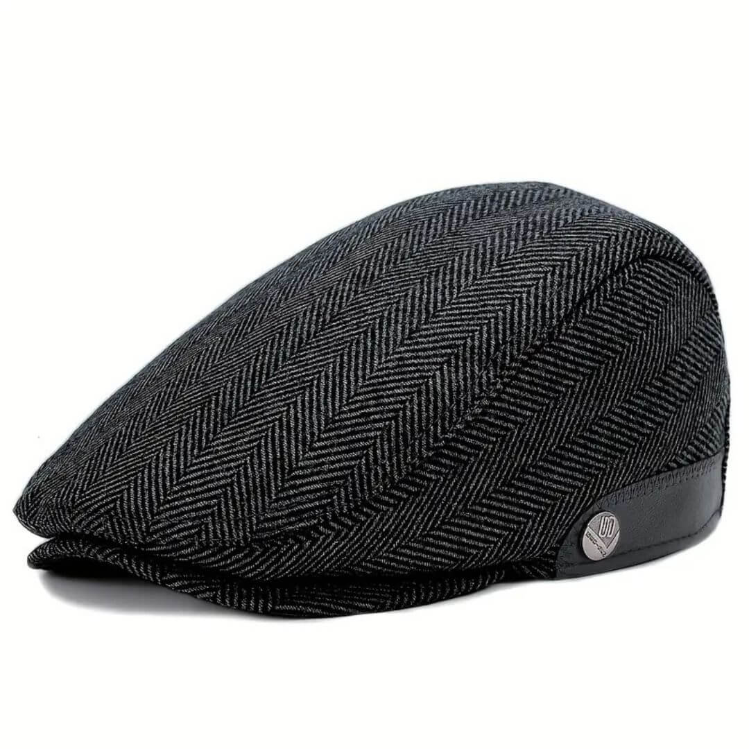 Wool Blend Flat Cap - Stylish Leather Trim