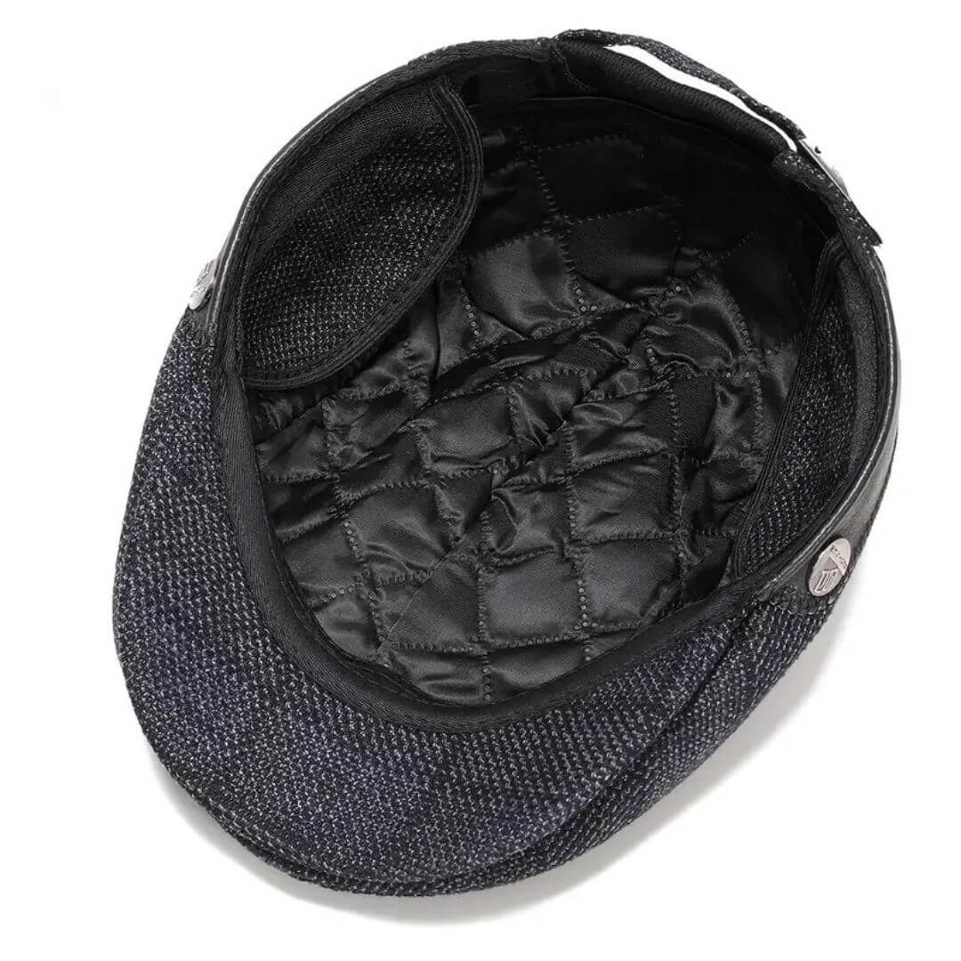 Wool Blend Flat Cap - Stylish Leather Trim