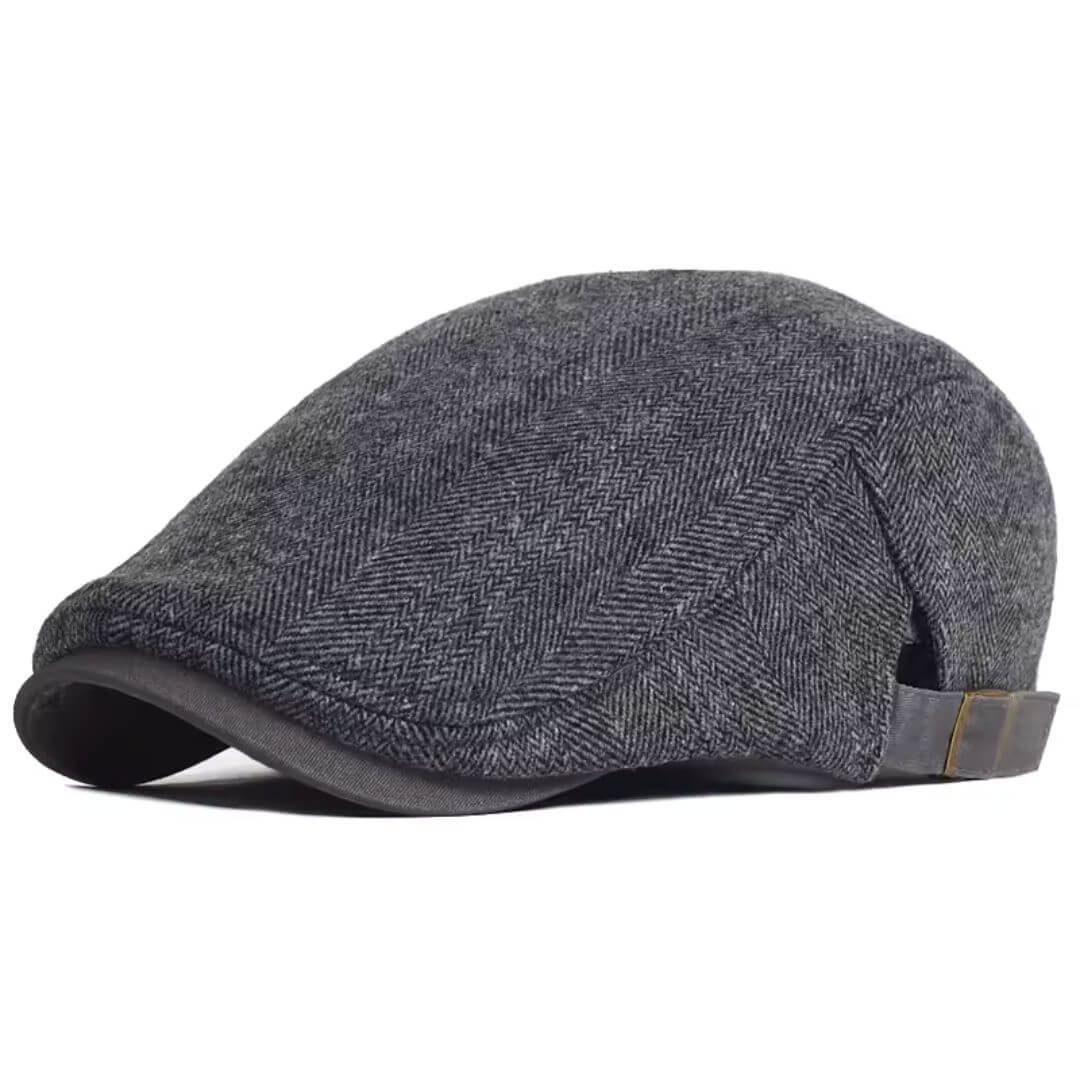 Wool Herringbone Flat Cap - Adjustable Classic