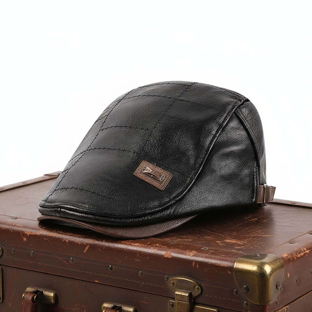 Vegan Leather Flat Cap – Adjustable, Quilted Stitch