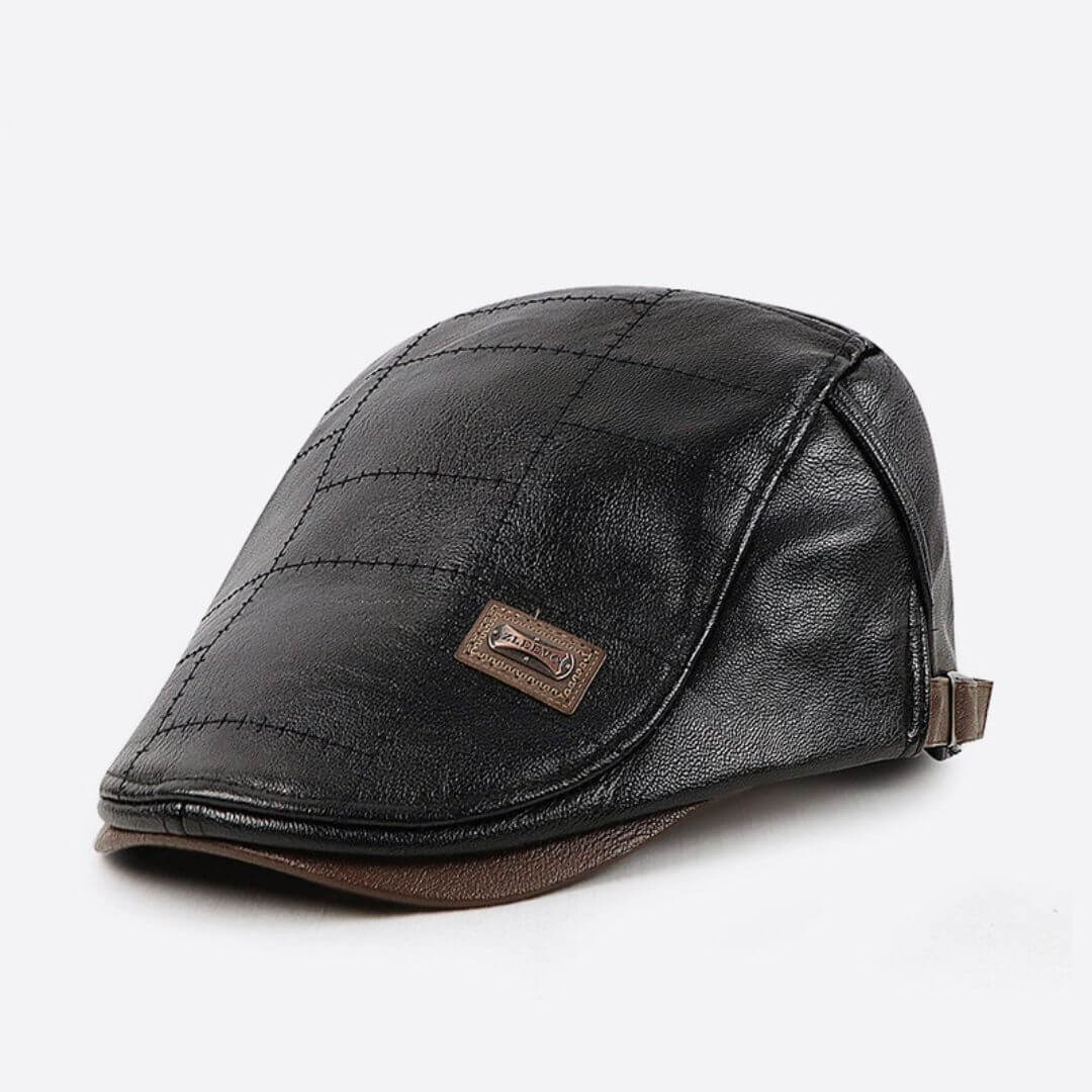 Vegan Leather Flat Cap – Adjustable, Quilted Stitch