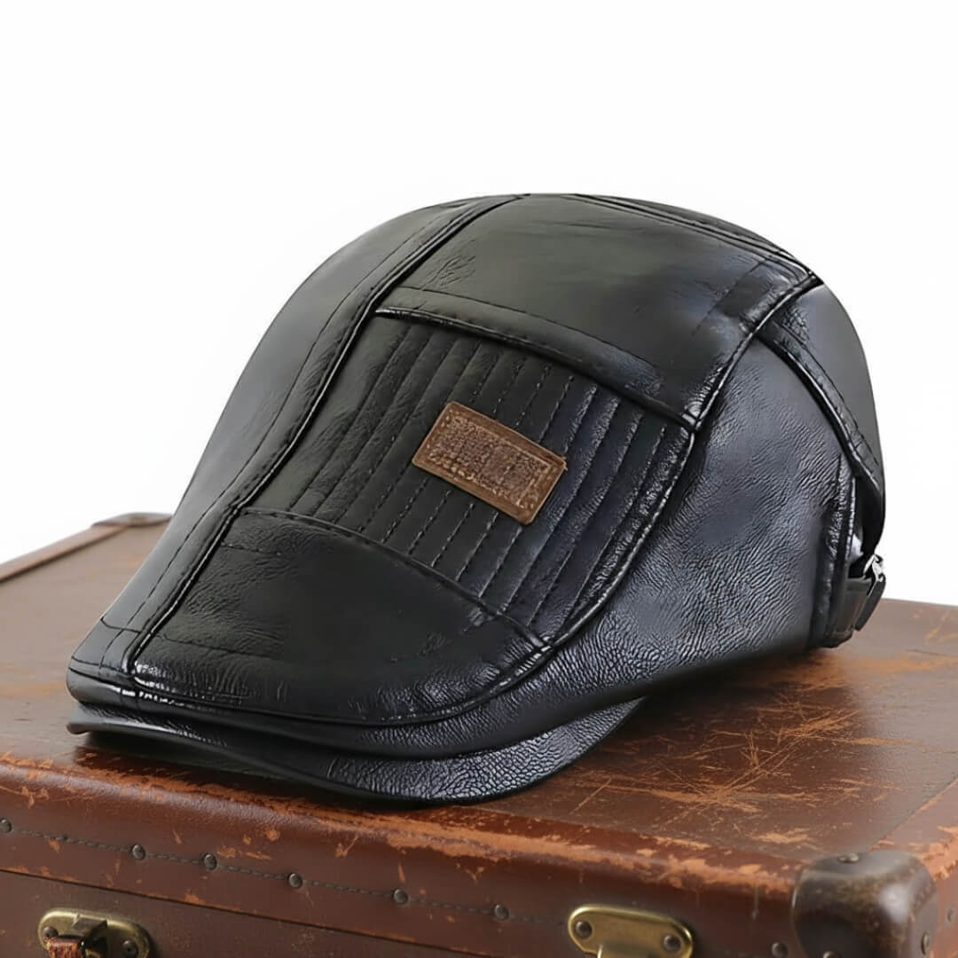 Vegan Leather Flat Cap - Stylish Adjustable