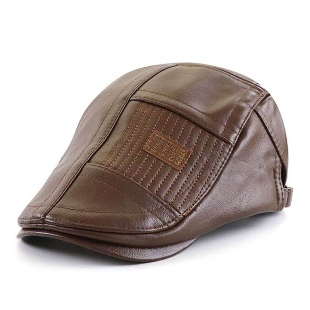 Vegan Leather Flat Cap - Stylish Adjustable