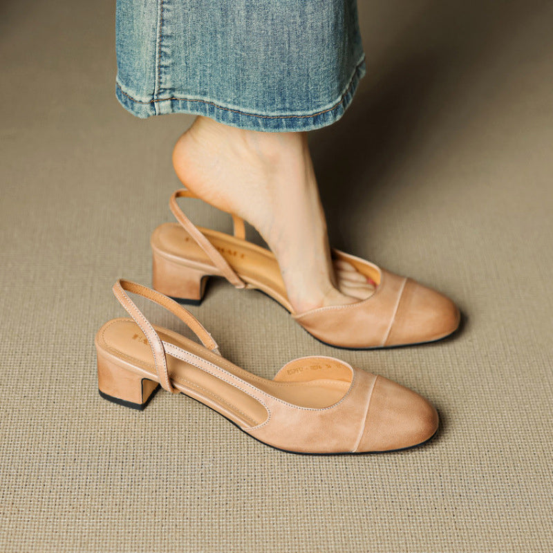 Leather Slingback Heels | Elegant Square Toe