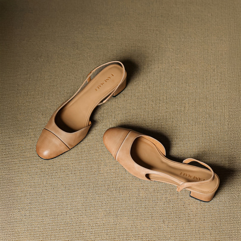Leather Slingback Heels | Elegant Square Toe