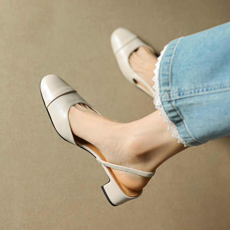 Leather Slingback Heels | Elegant Square Toe