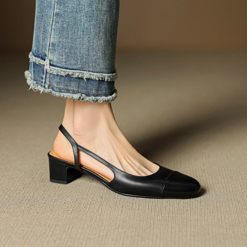Leather Slingback Heels | Elegant Square Toe