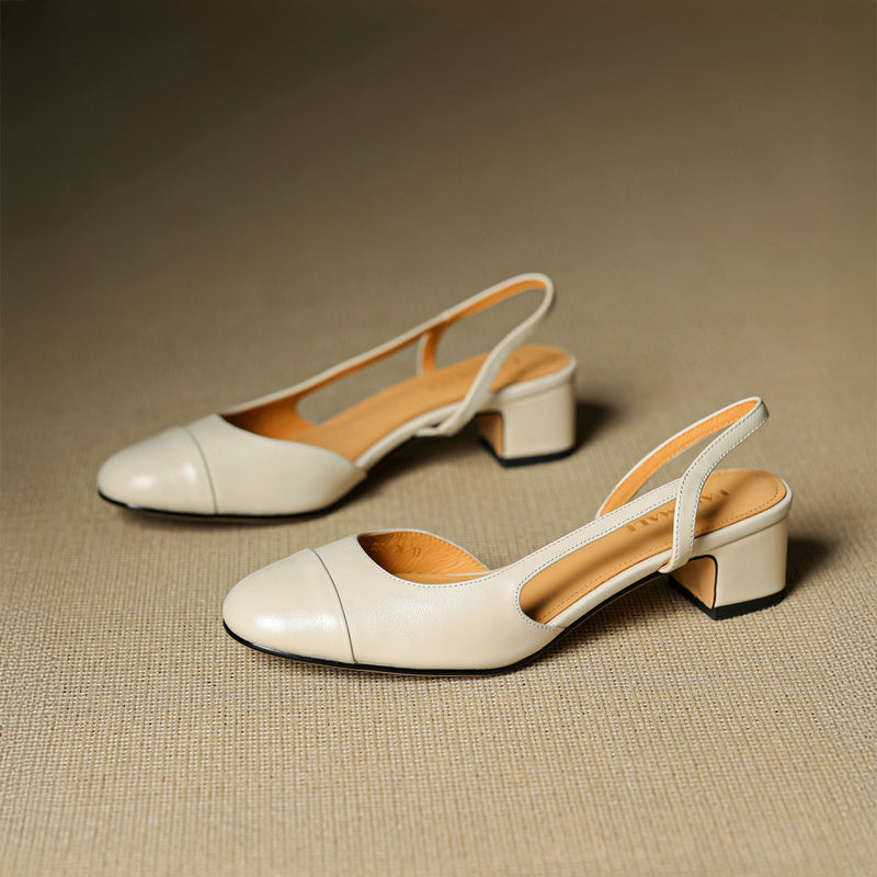Leather Slingback Heels | Elegant Square Toe