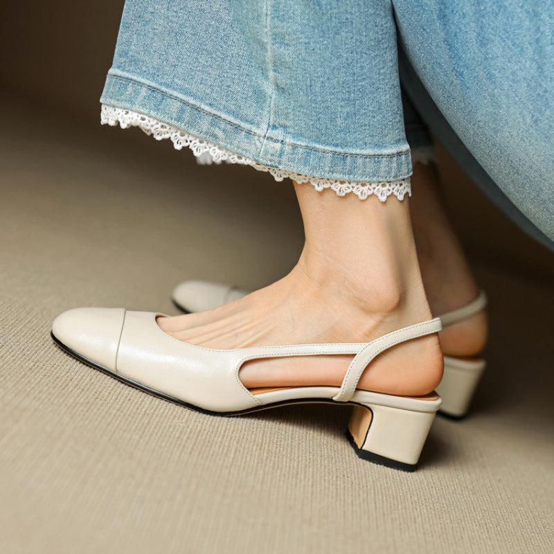 Leather Slingback Heels | Elegant Square Toe