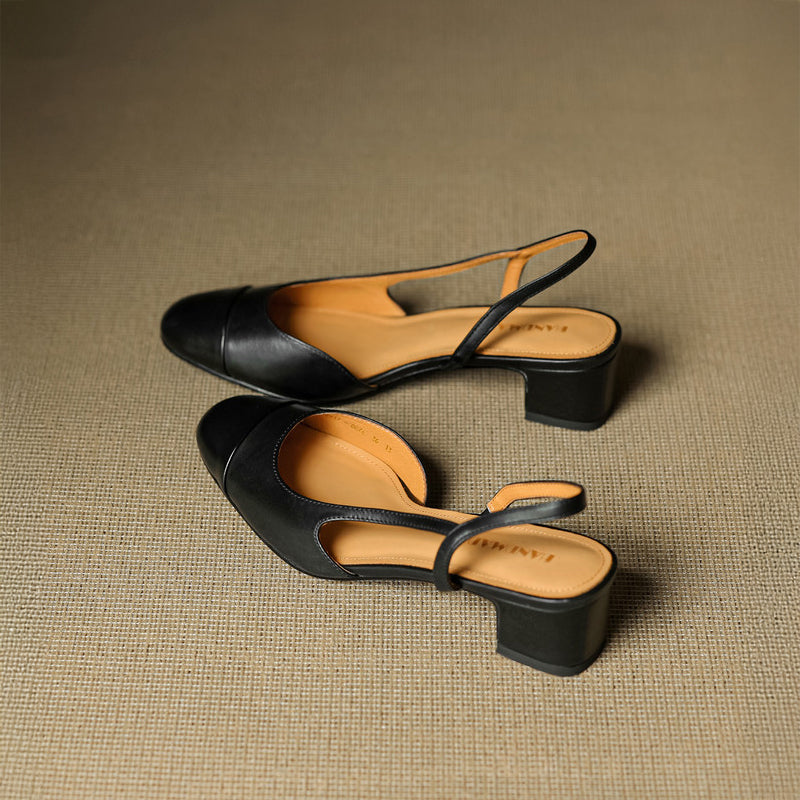 Leather Slingback Heels | Elegant Square Toe