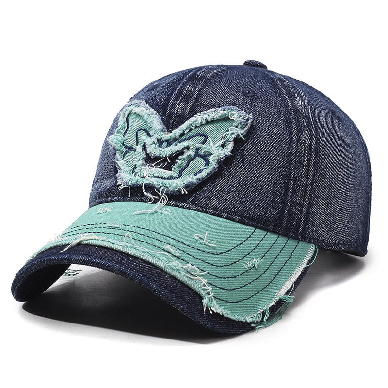 Denim Baseball Cap – Embroidered Butterfly