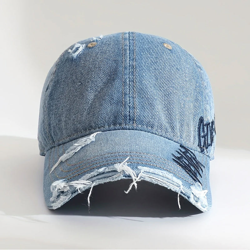 Denim Baseball Cap – Distressed Embroidered