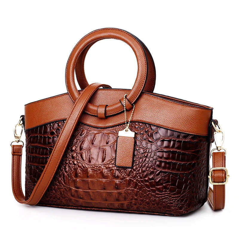 Vintage Leather Handbag – Crocodile Embossed Luxury