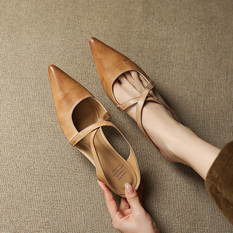 Genuine Leather Flats - Elegant Criss-Cross