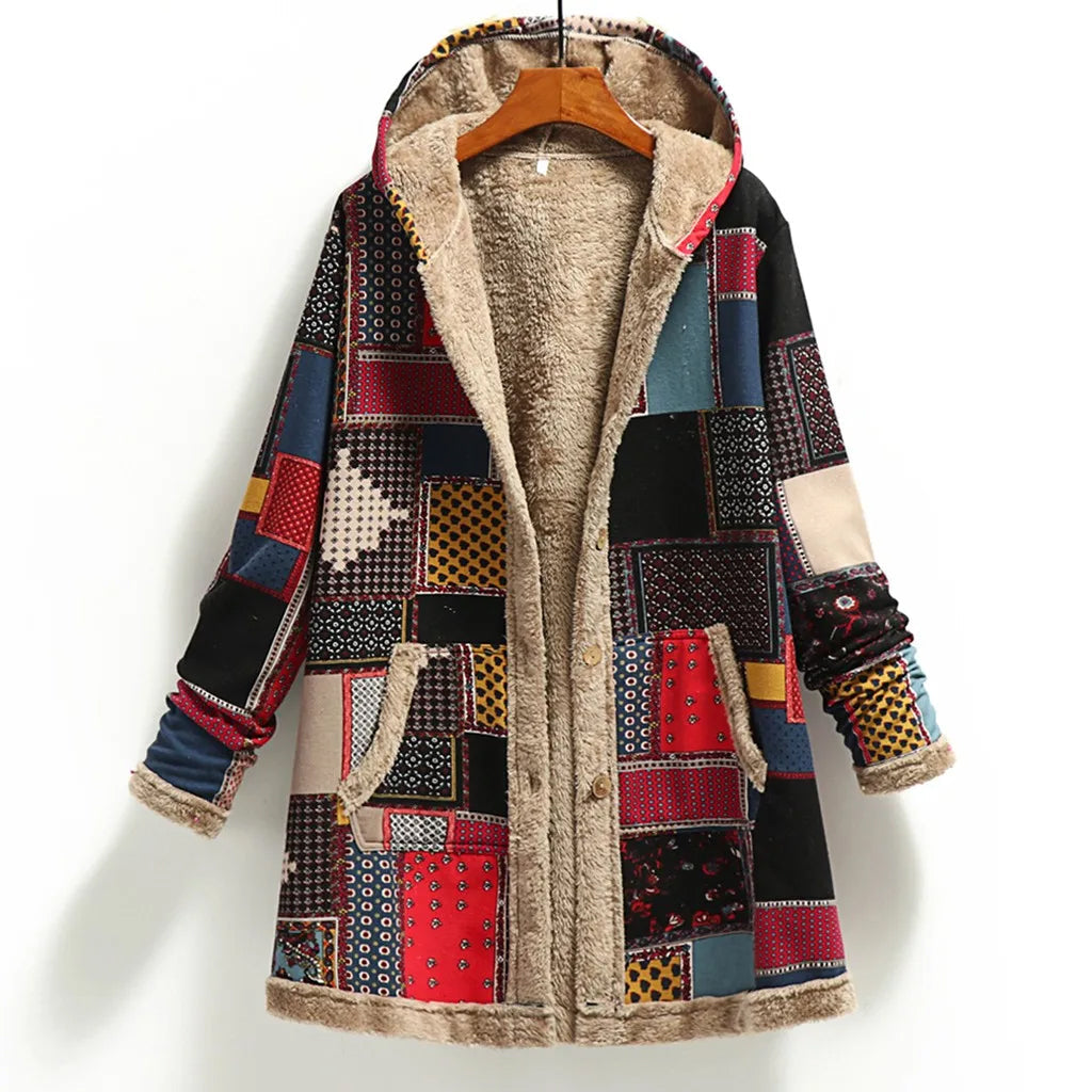 Fuzzy Patchwork Jacket | Warm Insulated Coat
