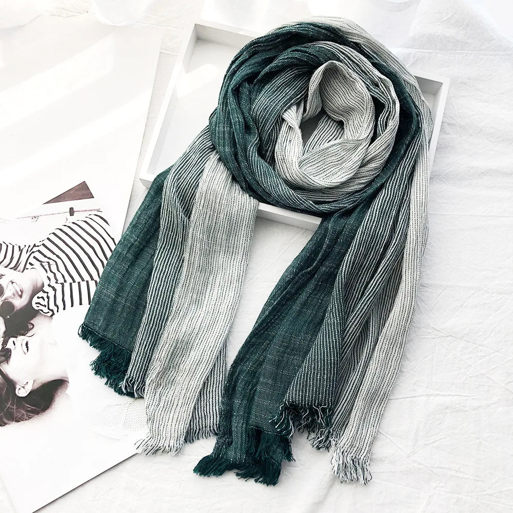 Striped Linen Scarf | Breathable Cotton Blend