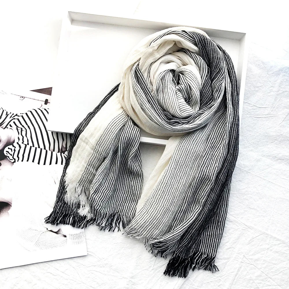 Striped Linen Scarf | Breathable Cotton Blend