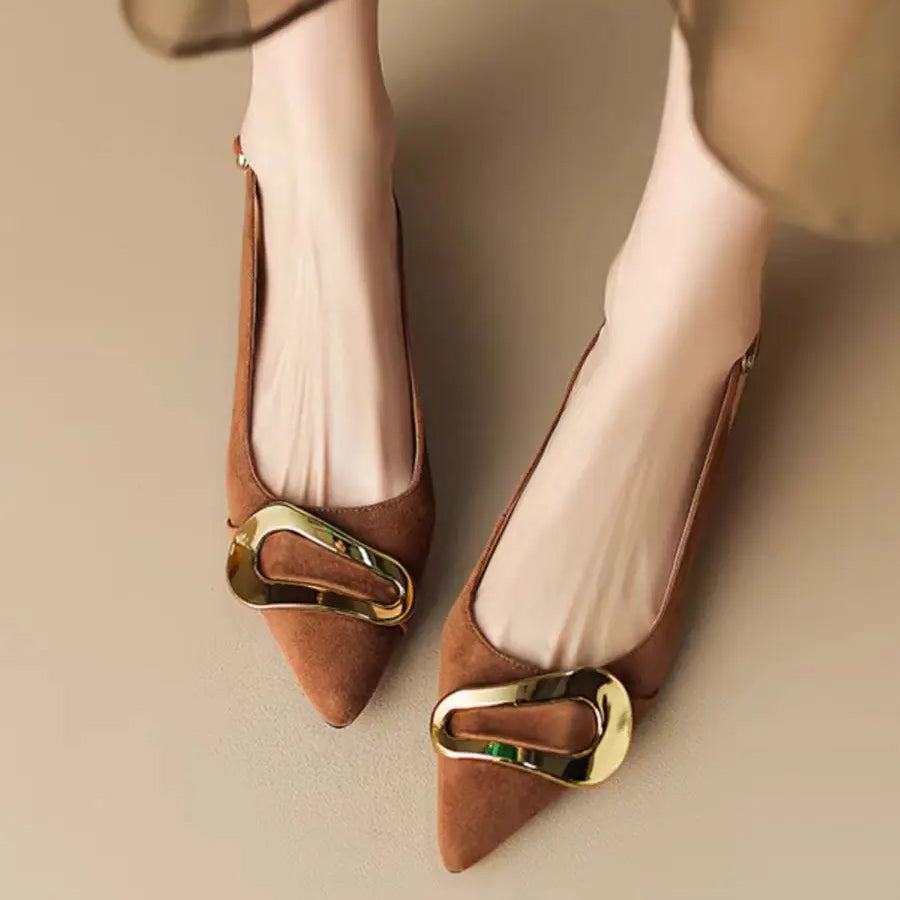 Vegan Suede Flats – Gold Accent
