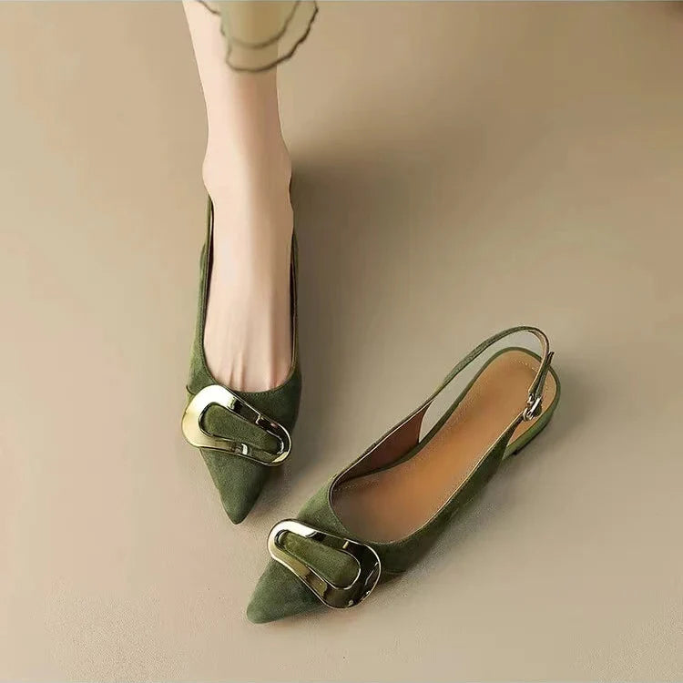 Vegan Suede Flats – Gold Accent