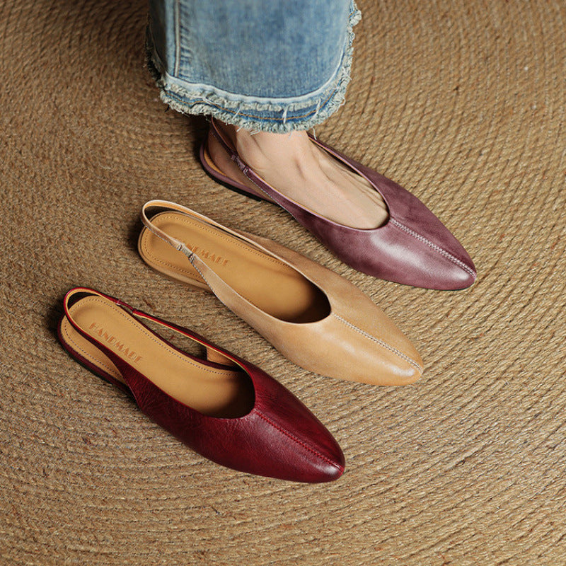 Leather Slingback Flats Cushioned Comfort