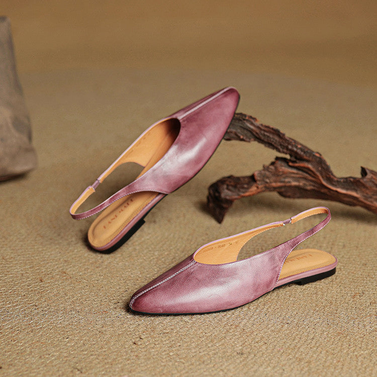 Leather Slingback Flats Cushioned Comfort